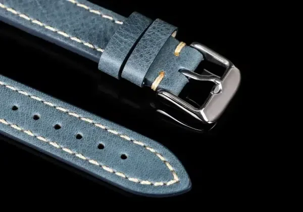 Blue Leather Strap | White Double stitched