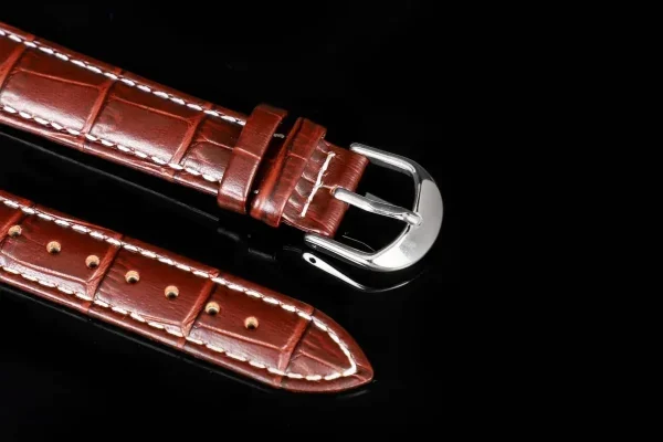 Brown Alligator Leather Strap | White Double Stitched