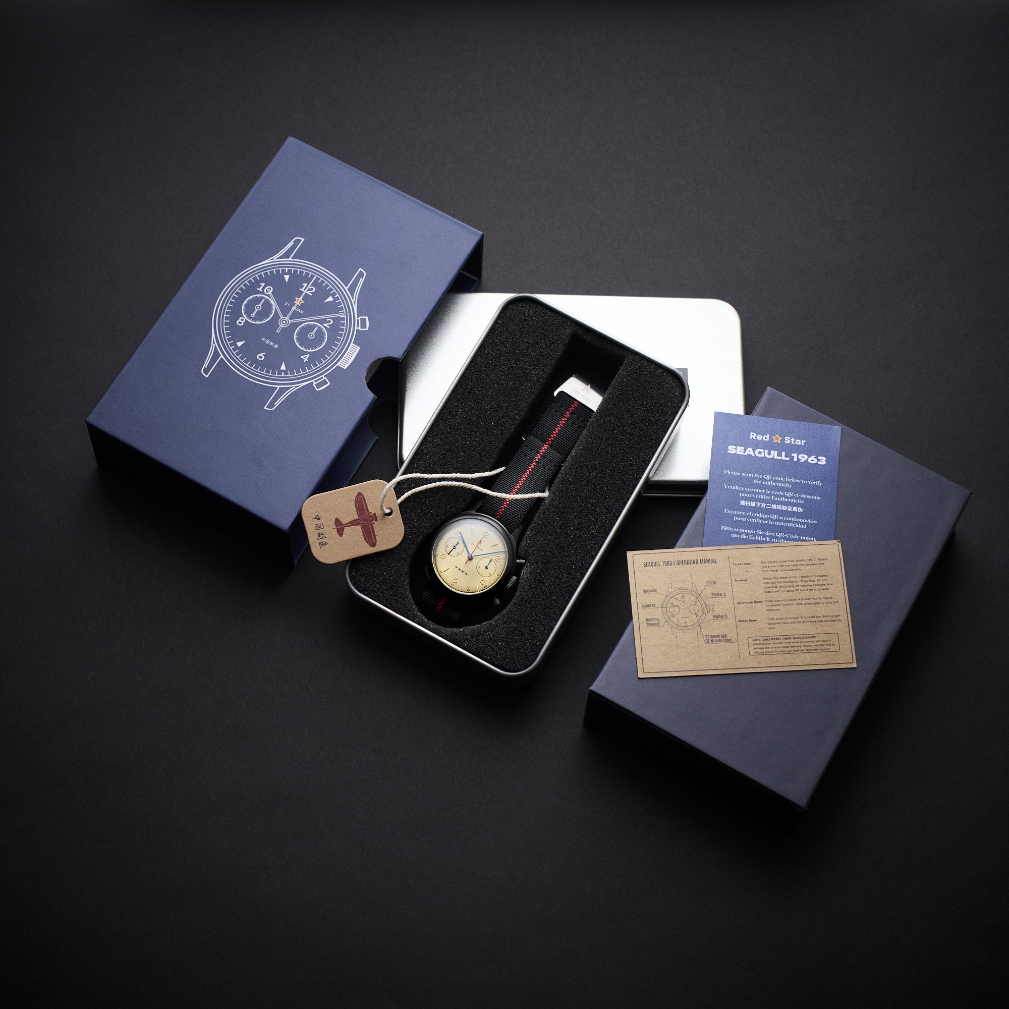 Seagull 1963 38mm black edition Sapphire packaging